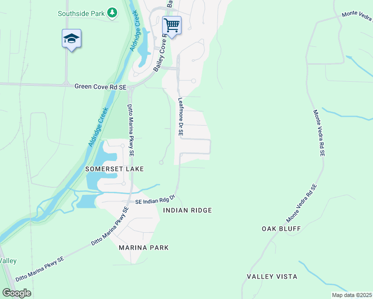 map of restaurants, bars, coffee shops, grocery stores, and more near 741 Indian Ridge Drive Southeast in Huntsville