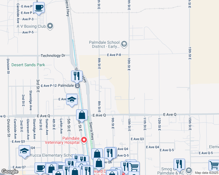 map of restaurants, bars, coffee shops, grocery stores, and more near 841 East Avenue P-12 in Palmdale