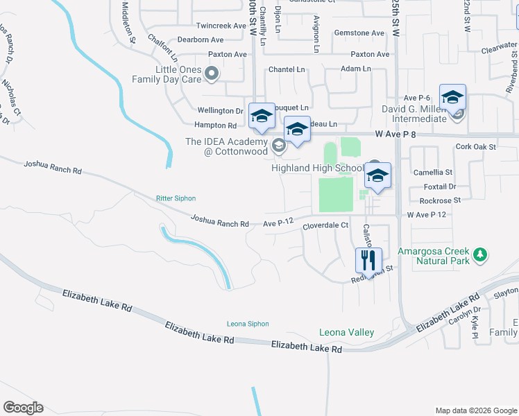map of restaurants, bars, coffee shops, grocery stores, and more near 2846 Edgewood Court in Palmdale