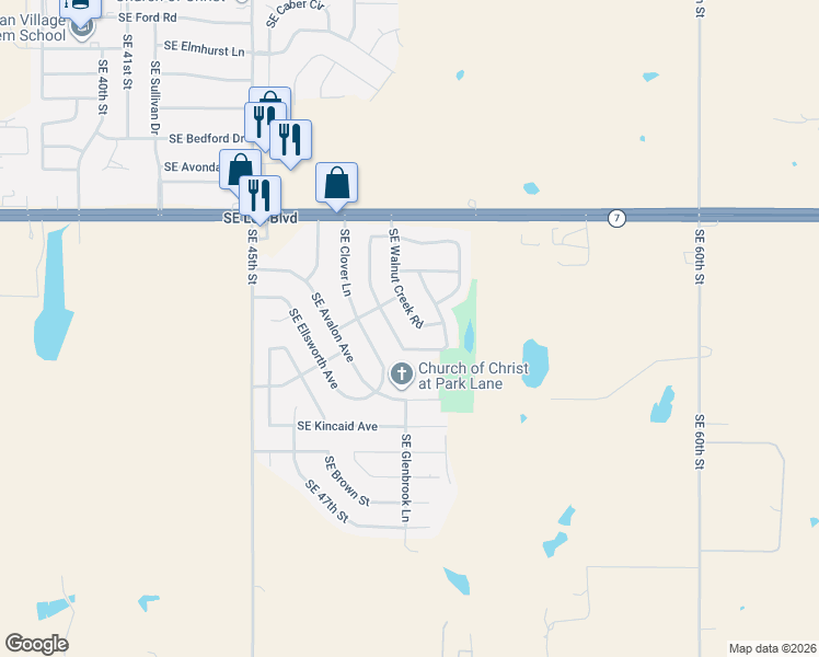 map of restaurants, bars, coffee shops, grocery stores, and more near 1622 Southeast Hillcrest Road in Lawton