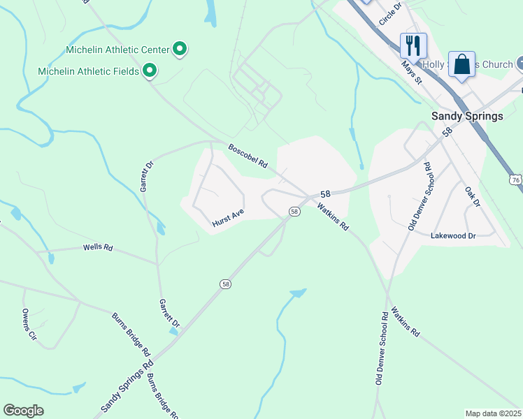 map of restaurants, bars, coffee shops, grocery stores, and more near 1018 Cothran Circle in Anderson