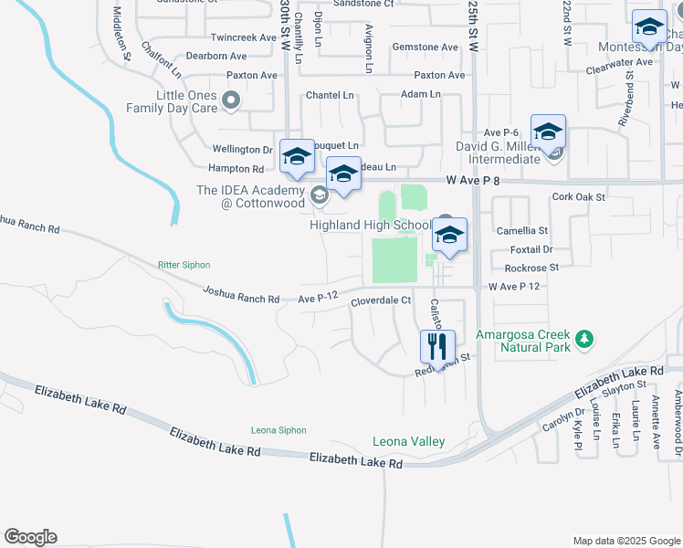 map of restaurants, bars, coffee shops, grocery stores, and more near 2757 Edgewood Court in Palmdale