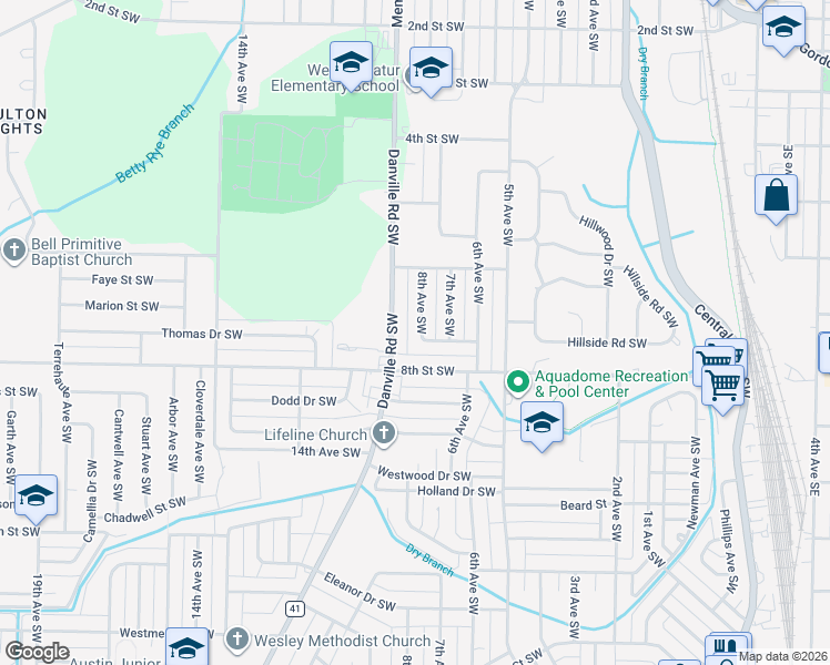 map of restaurants, bars, coffee shops, grocery stores, and more near 806 8th Street Southwest in Decatur