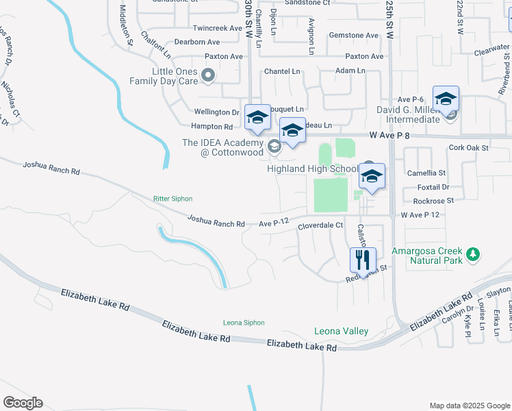 map of restaurants, bars, coffee shops, grocery stores, and more near 2757 Edgewood Court in Palmdale