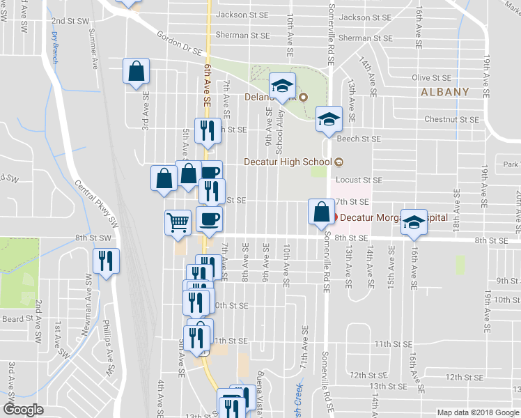 map of restaurants, bars, coffee shops, grocery stores, and more near 1105 9th Avenue Southeast in Decatur