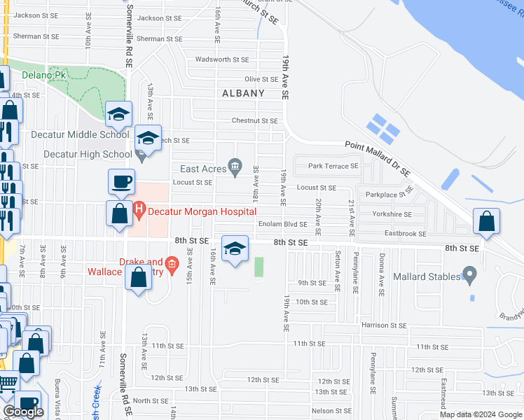 map of restaurants, bars, coffee shops, grocery stores, and more near 1805 7th Street Southeast in Decatur