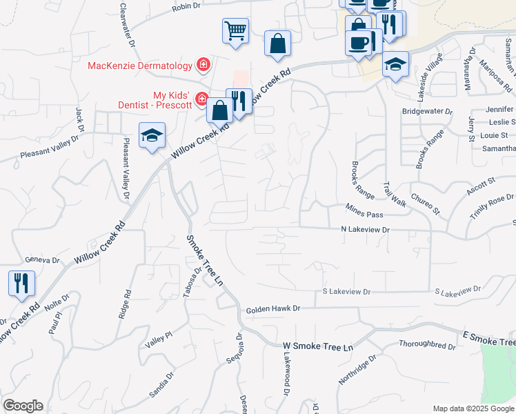 map of restaurants, bars, coffee shops, grocery stores, and more near 3070 Cascade Drive in Prescott