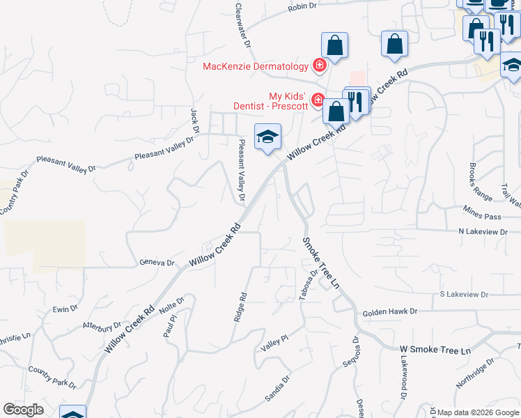 map of restaurants, bars, coffee shops, grocery stores, and more near in Prescott