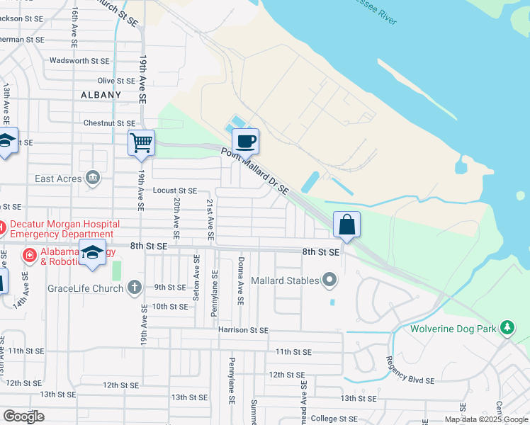 map of restaurants, bars, coffee shops, grocery stores, and more near 2213 Parkplace Street Southeast in Decatur