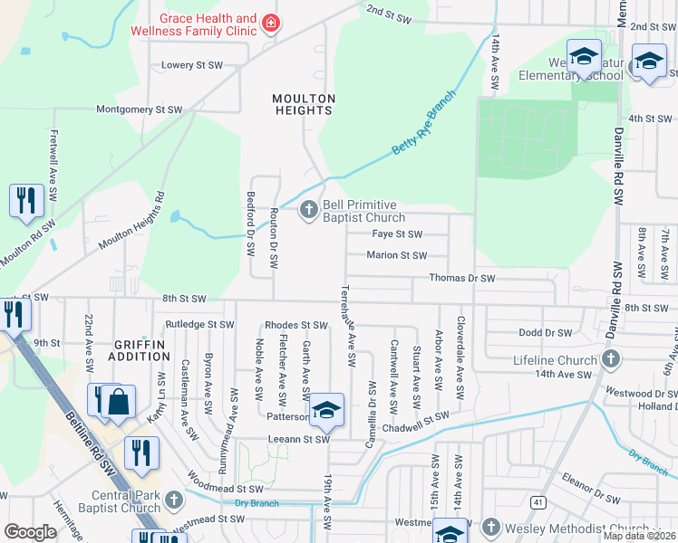 map of restaurants, bars, coffee shops, grocery stores, and more near 1615 Marion Street Southwest in Decatur