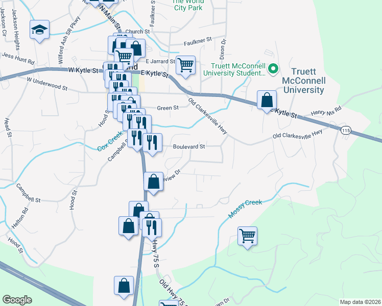 map of restaurants, bars, coffee shops, grocery stores, and more near 292 Townview Drive in Cleveland