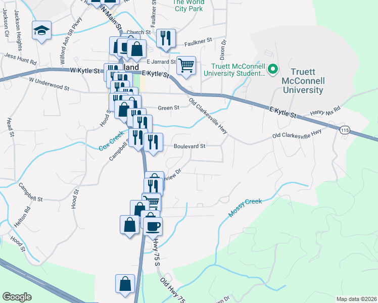 map of restaurants, bars, coffee shops, grocery stores, and more near 259 Boulevard Street in Cleveland