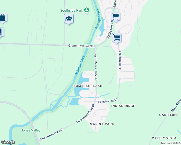 map of restaurants, bars, coffee shops, grocery stores, and more near 16013 Shropshire Drive Southeast in Huntsville
