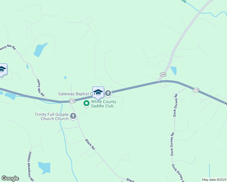 map of restaurants, bars, coffee shops, grocery stores, and more near Highland Forest Road in White County