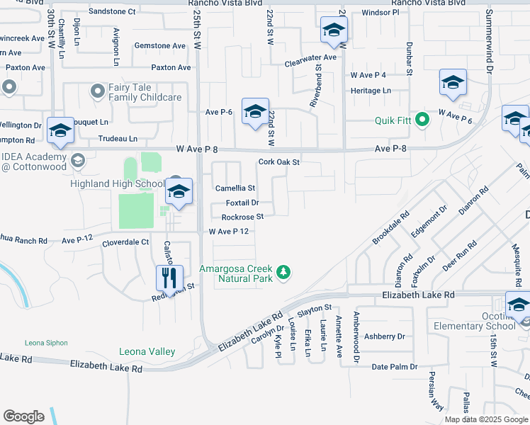 map of restaurants, bars, coffee shops, grocery stores, and more near 2207 Rockrose Street in Palmdale