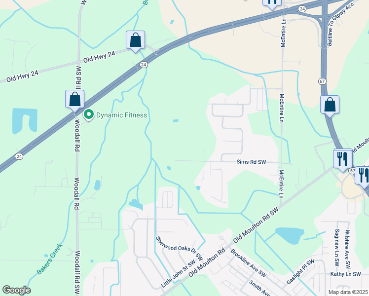 map of restaurants, bars, coffee shops, grocery stores, and more near 243 Sims Road Southwest in Decatur