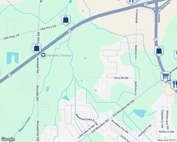 map of restaurants, bars, coffee shops, grocery stores, and more near 243 Sims Road Southwest in Decatur