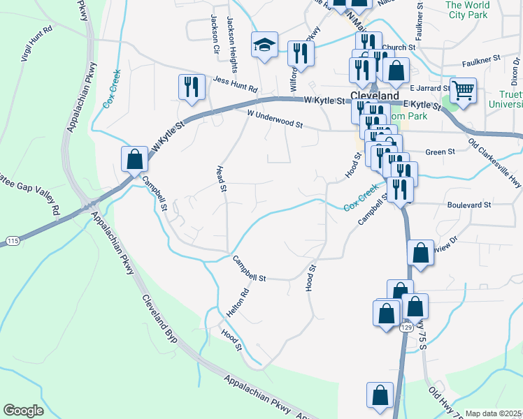 map of restaurants, bars, coffee shops, grocery stores, and more near 16 Brekshire Drive in Cleveland
