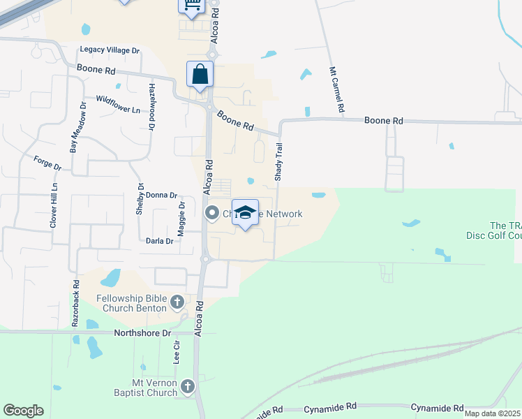 map of restaurants, bars, coffee shops, grocery stores, and more near 6101 Alcoa Road in Benton