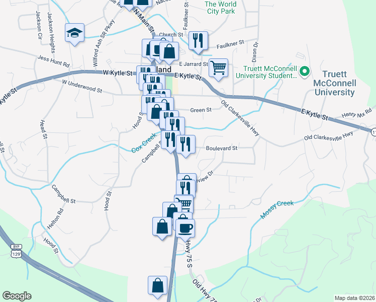 map of restaurants, bars, coffee shops, grocery stores, and more near 58 Boulevard Street in Cleveland