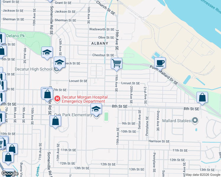 map of restaurants, bars, coffee shops, grocery stores, and more near 1812 7th Street Southeast in Decatur