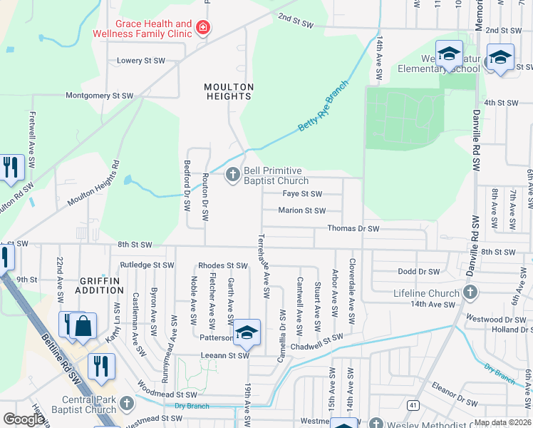 map of restaurants, bars, coffee shops, grocery stores, and more near 1615 Marion Street Southwest in Decatur