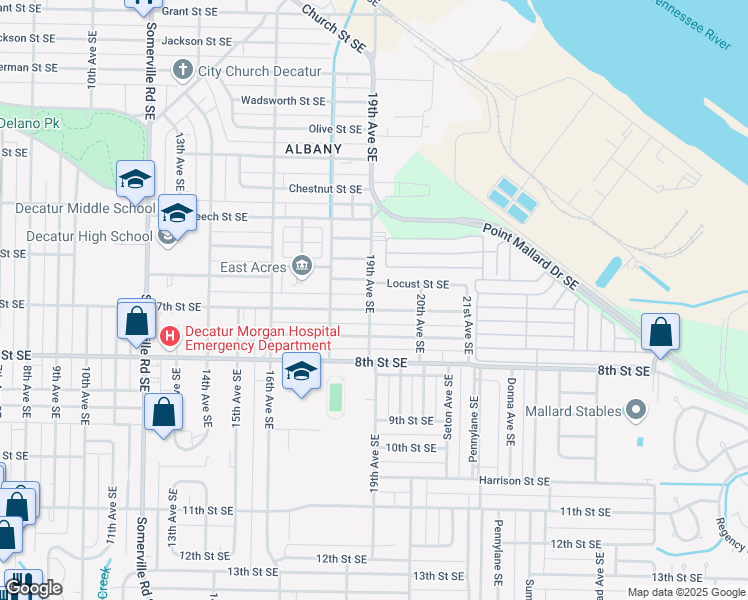 map of restaurants, bars, coffee shops, grocery stores, and more near 1020 19th Avenue Southeast in Decatur
