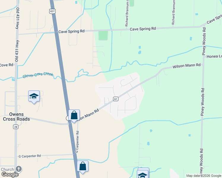 map of restaurants, bars, coffee shops, grocery stores, and more near 108 Nathan Drive in Owens Cross Roads