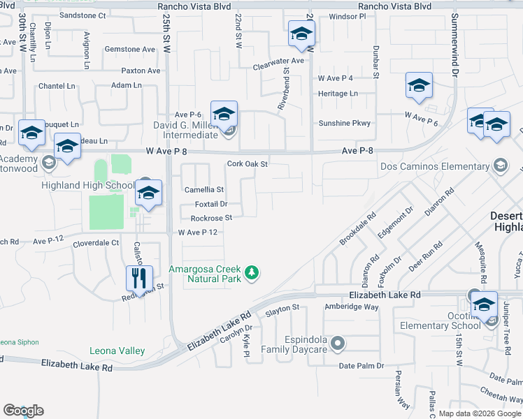 map of restaurants, bars, coffee shops, grocery stores, and more near 39028 Mondell Pine Avenue in Palmdale