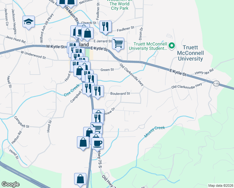 map of restaurants, bars, coffee shops, grocery stores, and more near 153 Boulevard Street in Cleveland