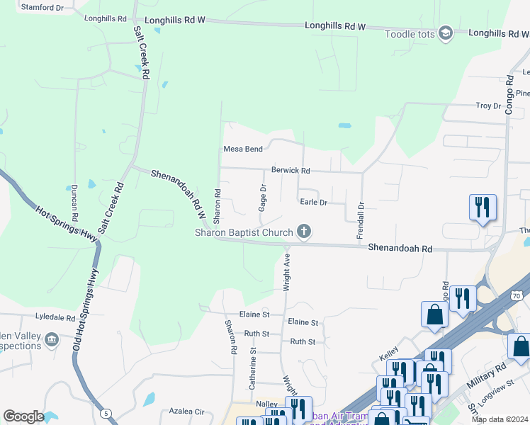 map of restaurants, bars, coffee shops, grocery stores, and more near 2828 Gage Drive in Benton