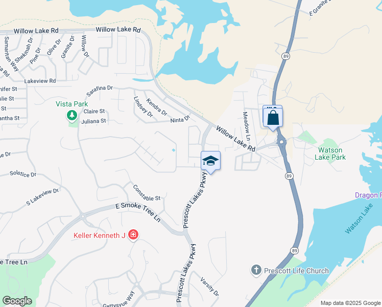 map of restaurants, bars, coffee shops, grocery stores, and more near 1998 Prescott Lakes Parkway in Prescott