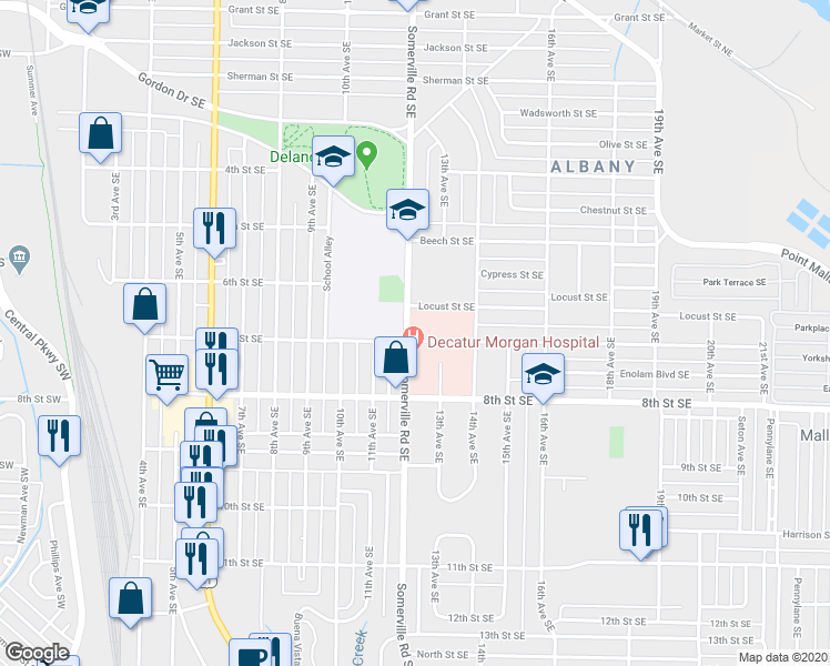 map of restaurants, bars, coffee shops, grocery stores, and more near 1024 Somerville Road Southeast in Decatur
