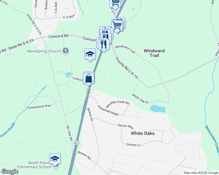map of restaurants, bars, coffee shops, grocery stores, and more near 3550 South Carolina 81 in Anderson