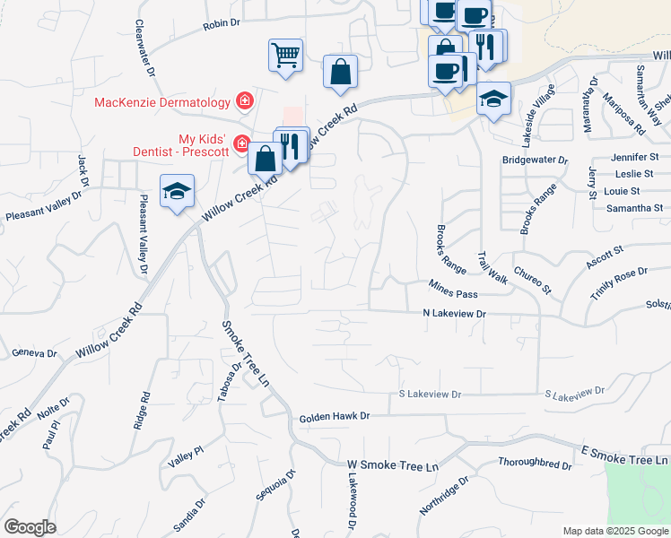 map of restaurants, bars, coffee shops, grocery stores, and more near 3070 Cascade Drive in Prescott