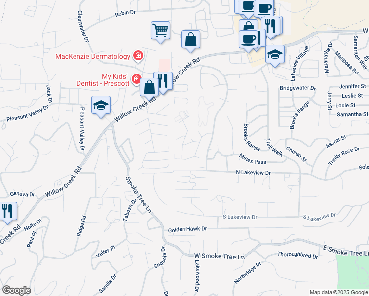 map of restaurants, bars, coffee shops, grocery stores, and more near 3070 Cascade Drive in Prescott