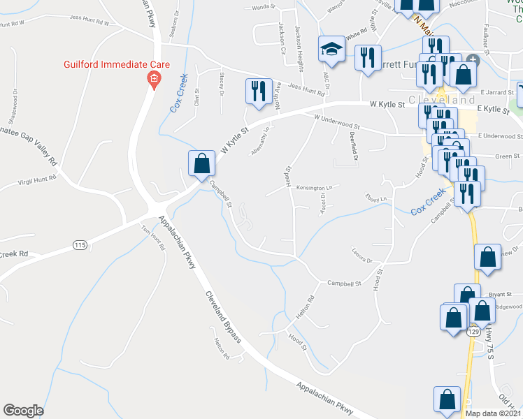 map of restaurants, bars, coffee shops, grocery stores, and more near 119 Cardinal Court in Cleveland