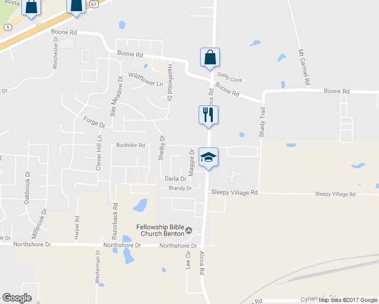 map of restaurants, bars, coffee shops, grocery stores, and more near 3209 Maggie Drive in Benton