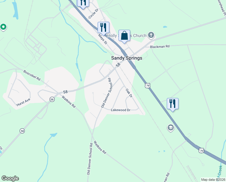 map of restaurants, bars, coffee shops, grocery stores, and more near 1103 Old Denver School Road in Pendleton