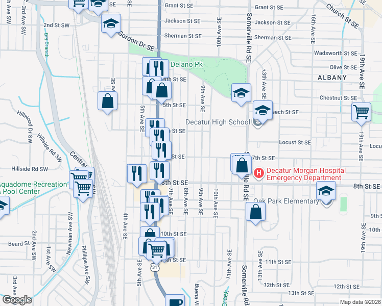 map of restaurants, bars, coffee shops, grocery stores, and more near 1022 8th Avenue Southeast in Decatur