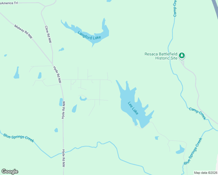 map of restaurants, bars, coffee shops, grocery stores, and more near 204 James Street Northwest in Resaca