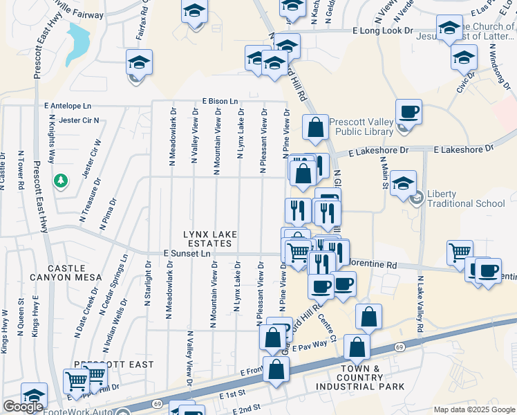 map of restaurants, bars, coffee shops, grocery stores, and more near 3376 North Pleasant View Drive in Prescott Valley