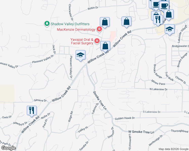 map of restaurants, bars, coffee shops, grocery stores, and more near 40-46 Meadow Cir in Prescott