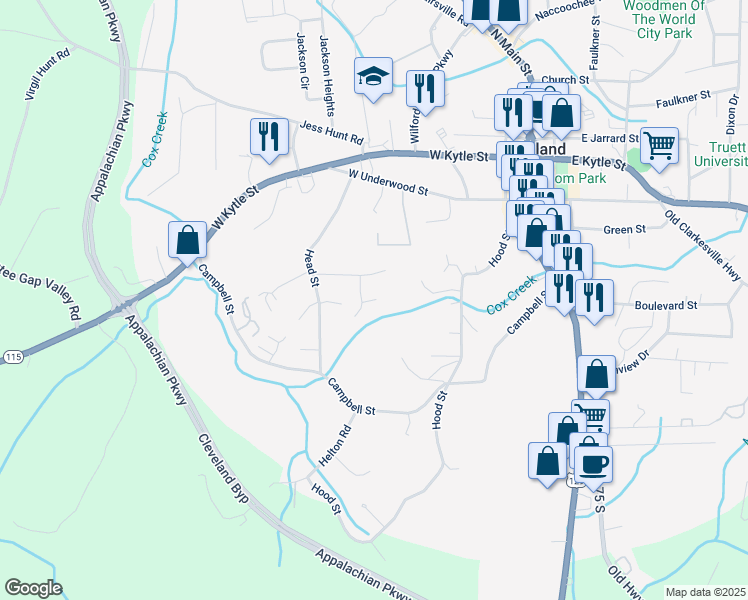 map of restaurants, bars, coffee shops, grocery stores, and more near 16 Brekshire Drive in Cleveland