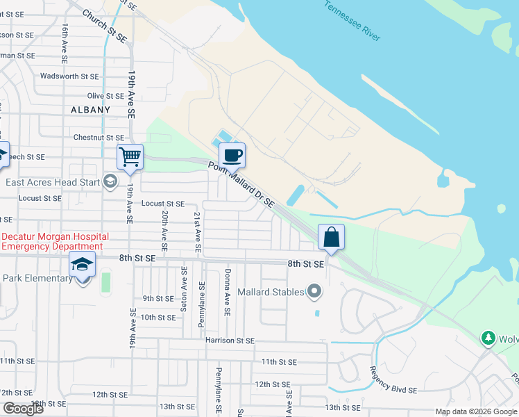 map of restaurants, bars, coffee shops, grocery stores, and more near 2213 Parkplace Street Southeast in Decatur