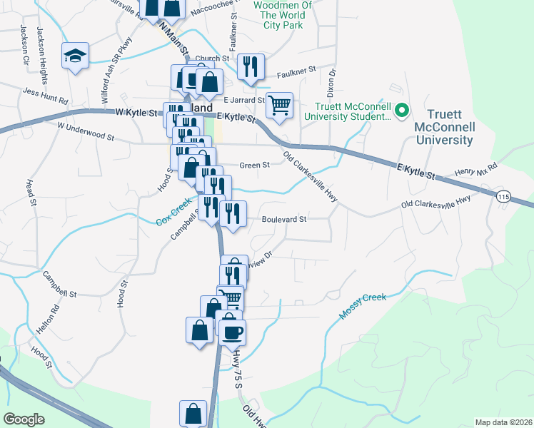 map of restaurants, bars, coffee shops, grocery stores, and more near 153 Boulevard Street in Cleveland