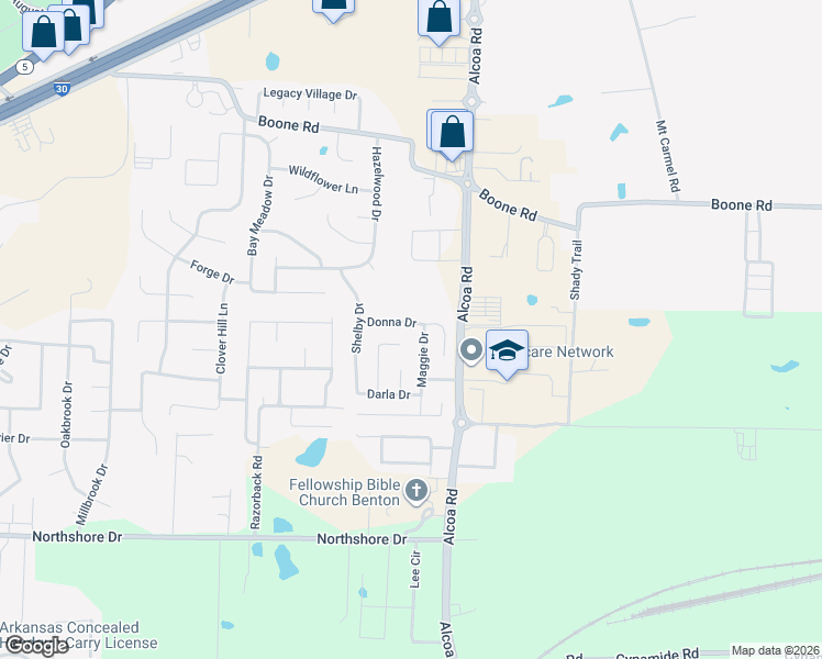 map of restaurants, bars, coffee shops, grocery stores, and more near 3209 Maggie Drive in Benton
