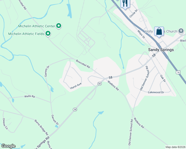 map of restaurants, bars, coffee shops, grocery stores, and more near 1008 Cothran Circle in Anderson