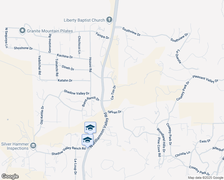 map of restaurants, bars, coffee shops, grocery stores, and more near 1670 Ca-Tim Drive in Prescott