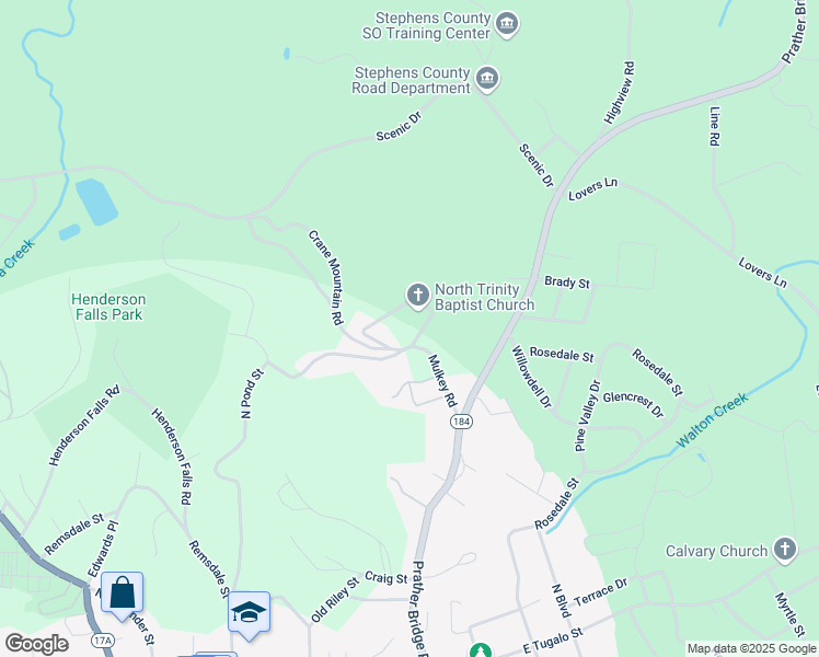 map of restaurants, bars, coffee shops, grocery stores, and more near 39 Northside Drive in Toccoa
